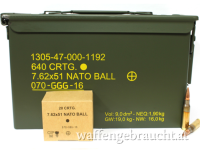 7.62 x 51 NATO BALL M80 GGG (.308 Win.) in der M2A1 Box 640 Stk.= 0,91 / Schuß.