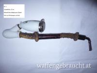 Alte Porzellanpfeife mit Reh-Horn, 30 cm